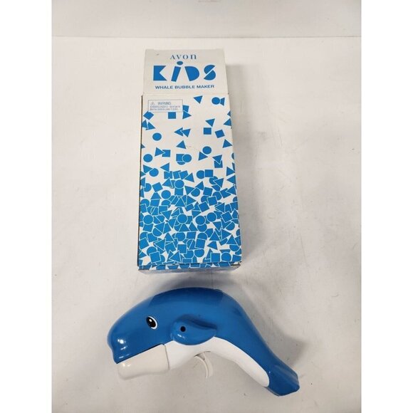 VINTAGE Avon 1997 Kids Blue White Whale Design Bubble Maker Fun Toy With Box - Picture 1 of 7